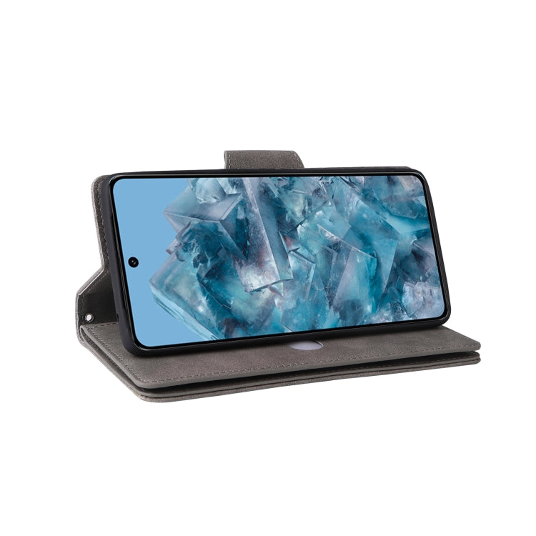 For Google Pixel 8a Rivet Buckle 9 Cards Three Fold Leather Phone Case(Grey) by buy2fix