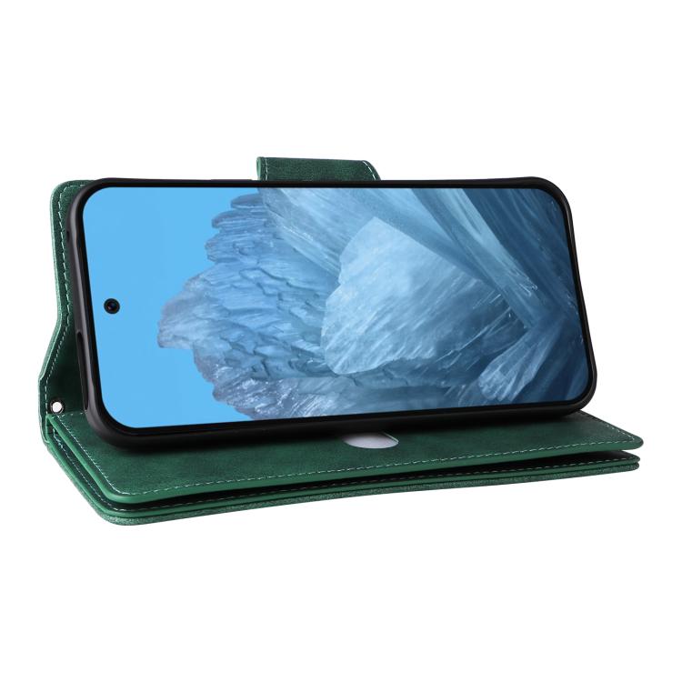 For Google Pixel 10 / 10 Pro Rivet Buckle 9 Cards Three Fold Leather Phone Case(Green) - Google Cases by buy2fix | Online Shopping UK | buy2fix
