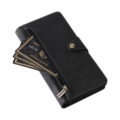 For Google Pixel 10 Pro XL / 9 Pro XL Rivet Buckle 9 Cards Three Fold Leather Phone Case(Black) - Google Cases by buy2fix | Online Shopping UK | buy2fix