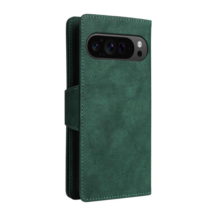 For Google Pixel 10 Pro XL / 9 Pro XL Rivet Buckle 9 Cards Three Fold Leather Phone Case(Green) - Google Cases by buy2fix | Online Shopping UK | buy2fix