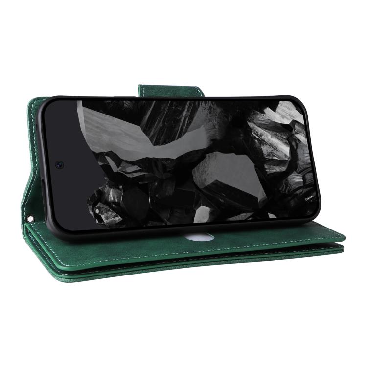 For Google Pixel 10 Pro XL / 9 Pro XL Rivet Buckle 9 Cards Three Fold Leather Phone Case(Green) - Google Cases by buy2fix | Online Shopping UK | buy2fix