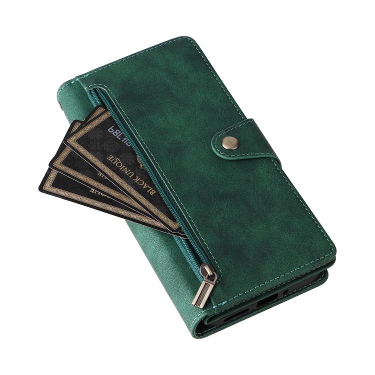 For Google Pixel 10 Pro XL / 9 Pro XL Rivet Buckle 9 Cards Three Fold Leather Phone Case(Green) - Google Cases by buy2fix | Online Shopping UK | buy2fix