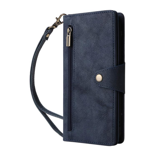 For Google Pixel 10 Pro XL / 9 Pro XL Rivet Buckle 9 Cards Three Fold Leather Phone Case(Blue) - Google Cases by buy2fix | Online Shopping UK | buy2fix