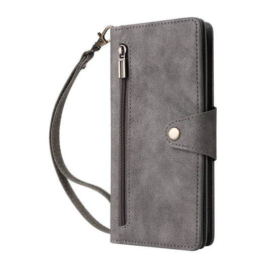 For Google Pixel 10 Pro XL / 9 Pro XL Rivet Buckle 9 Cards Three Fold Leather Phone Case(Grey) - Google Cases by buy2fix | Online Shopping UK | buy2fix