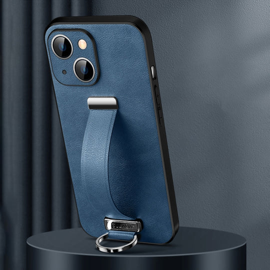 For iPhone 15 SULADA Tide Cool Series PC + Leather Texture Skin Feel Phone Case(Blue)