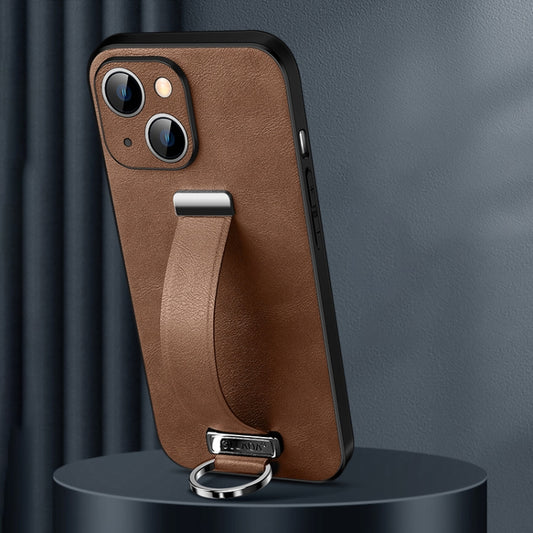 For iPhone 15 SULADA Tide Cool Series PC + Leather Texture Skin Feel Phone Case(Brown) - iPhone 15 Cases by SULADA | Online Shopping UK | buy2fix