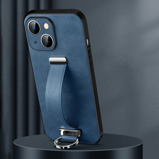 For iPhone 15 Plus SULADA Tide Cool Series PC + Leather Texture Skin Feel Phone Case(Blue)
