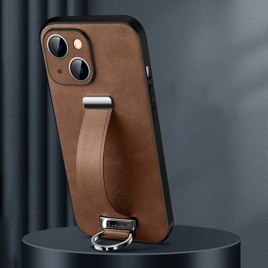 For iPhone 15 Plus SULADA Tide Cool Series PC + Leather Texture Skin Feel Phone Case(Brown)