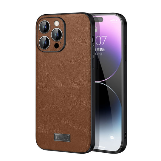 For iPhone 15 Pro SULADA Shockproof TPU Hybrid Handmade Leather Phone Case(Brown)