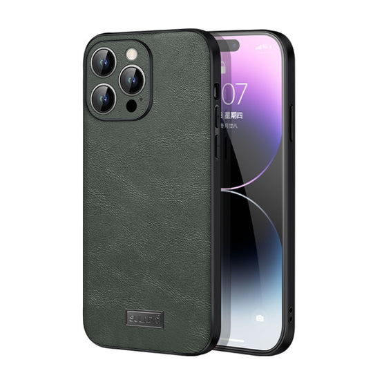 For iPhone 15 Pro SULADA Shockproof TPU Hybrid Handmade Leather Phone Case(Green)