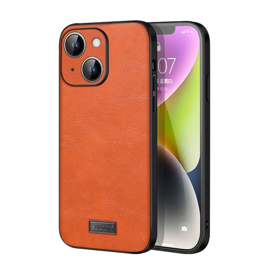 For iPhone 15 Plus SULADA Shockproof TPU Hybrid Handmade Leather Phone Case(Orange)