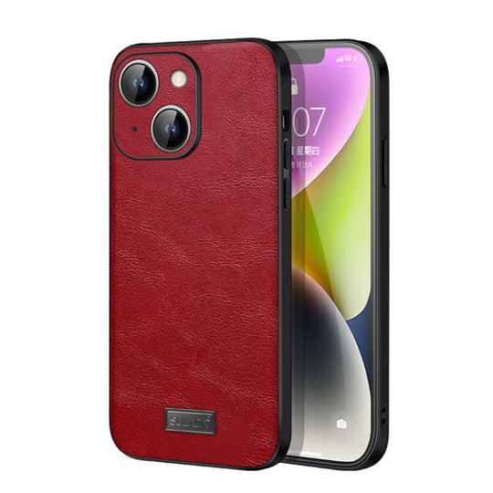For iPhone 15 Plus SULADA Shockproof TPU Hybrid Handmade Leather Phone Case(Red)