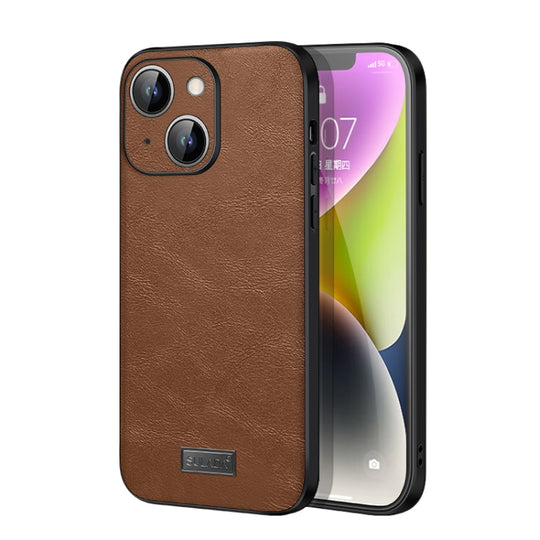 For iPhone 15 SULADA Shockproof TPU Hybrid Handmade Leather Phone Case(Brown)