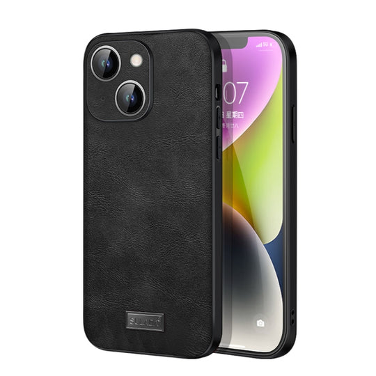 For iPhone 15 SULADA Shockproof TPU Hybrid Handmade Leather Phone Case(Black)