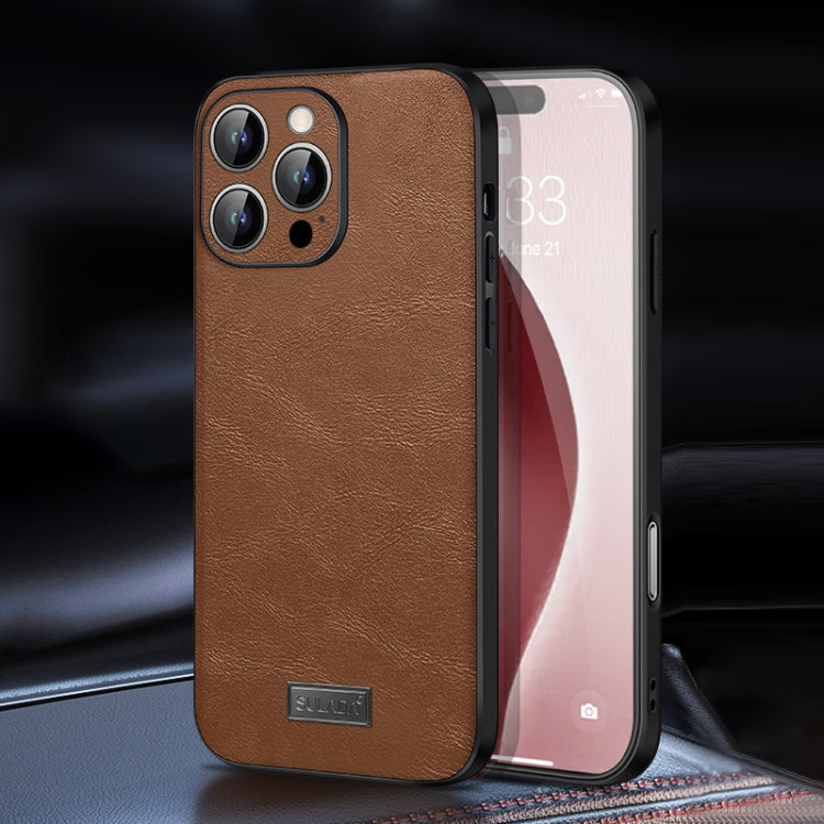For iPhone 16 Pro Max SULADA Shockproof TPU Hybrid Handmade Leather Phone Case(Brown) by SULADA