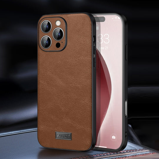 For iPhone 16 Pro SULADA Shockproof TPU Hybrid Handmade Leather Phone Case(Brown)