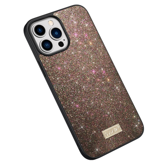 For iPhone 15 Pro SULADA Glittery PC Hybrid TPU Handmade Leather Phone Case(Colorful)