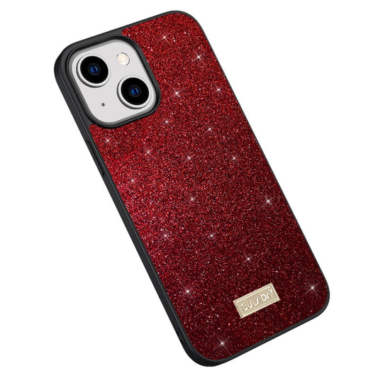 For iPhone 15 SULADA Glittery PC Hybrid TPU Handmade Leather Phone Case(Red) - iPhone 15 Cases by SULADA | Online Shopping UK | buy2fix