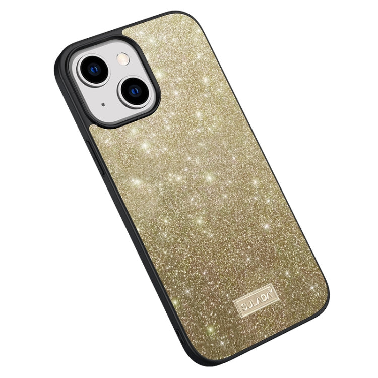For iPhone 15 SULADA Glittery PC Hybrid TPU Handmade Leather Phone Case(Gold) - iPhone 15 Cases by SULADA | Online Shopping UK | buy2fix