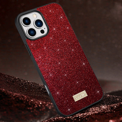 For iPhone 16 Pro Max SULADA Glittery PC Hybrid TPU Handmade Leather Phone Case(Red) by SULADA