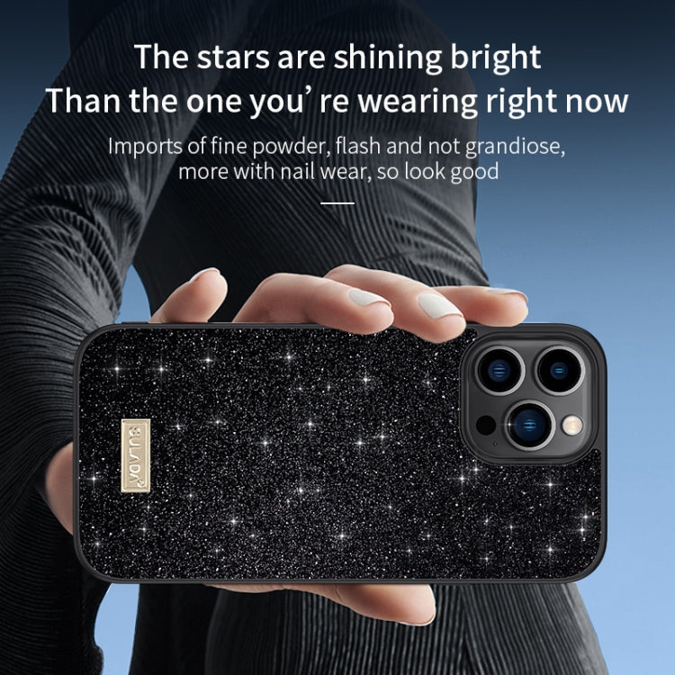 For iPhone 16 Pro Max SULADA Glittery PC Hybrid TPU Handmade Leather Phone Case(Black) by SULADA