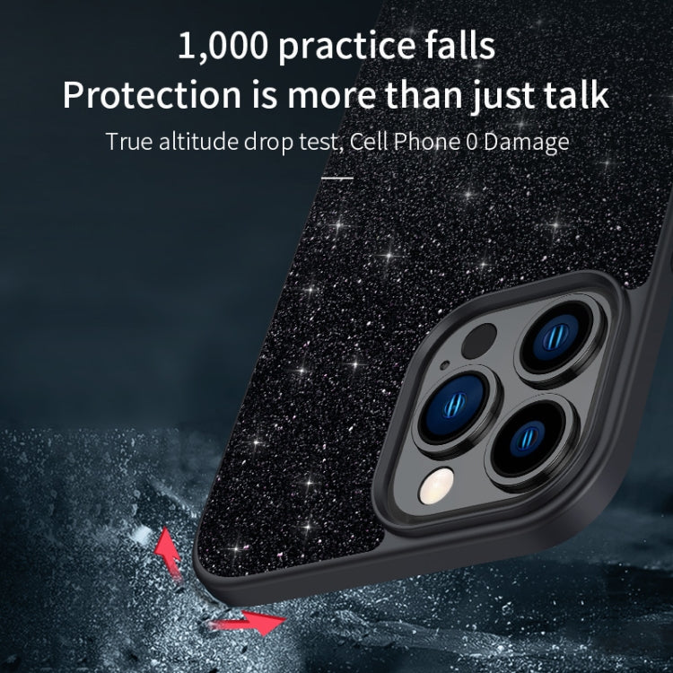 For iPhone 16 Pro Max SULADA Glittery PC Hybrid TPU Handmade Leather Phone Case(Black) by SULADA