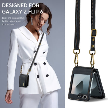 For Samsung Galaxy Z Flip6 / Flip7 FE DG.MING M2 Series Card Bag Magnetic Leather Phone Case(Black) - Galaxy Z Flip6 5G Cases by DG.MING | Online Shopping UK | buy2fix