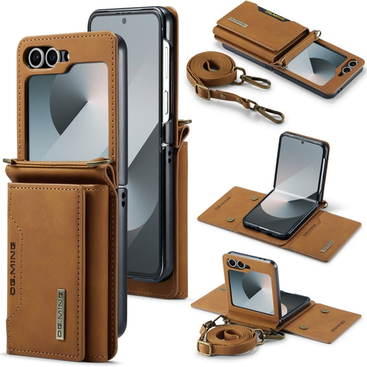 For Samsung Galaxy Z Flip6 / Flip7 FE DG.MING M2 Series Card Bag Magnetic Leather Phone Case(Brown) - Galaxy Z Flip6 5G Cases by DG.MING | Online Shopping UK | buy2fix