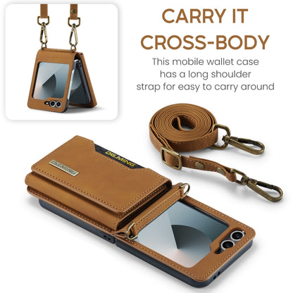 For Samsung Galaxy Z Flip6 / Flip7 FE DG.MING M2 Series Card Bag Magnetic Leather Phone Case(Brown) - Galaxy Z Flip6 5G Cases by DG.MING | Online Shopping UK | buy2fix