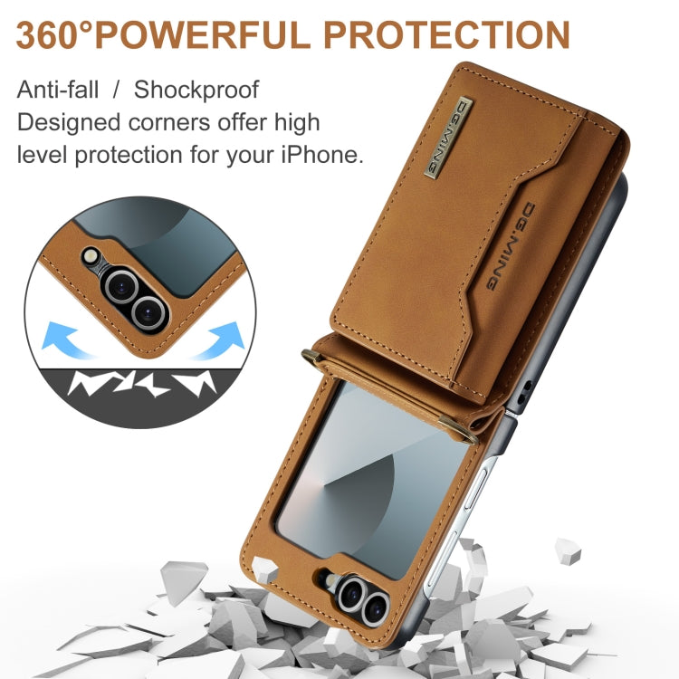 For Samsung Galaxy Z Flip6 / Flip7 FE DG.MING M2 Series Card Bag Magnetic Leather Phone Case(Brown) - Galaxy Z Flip6 5G Cases by DG.MING | Online Shopping UK | buy2fix