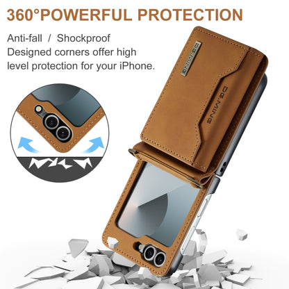 For Samsung Galaxy Z Flip6 / Flip7 FE DG.MING M2 Series Card Bag Magnetic Leather Phone Case(Brown) - Galaxy Z Flip6 5G Cases by DG.MING | Online Shopping UK | buy2fix