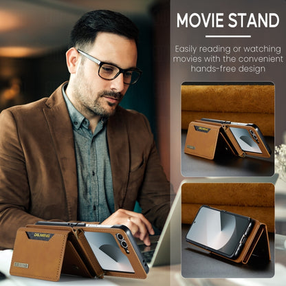 For Samsung Galaxy Z Flip6 / Flip7 FE DG.MING M2 Series Card Bag Magnetic Leather Phone Case(Brown) - Galaxy Z Flip6 5G Cases by DG.MING | Online Shopping UK | buy2fix