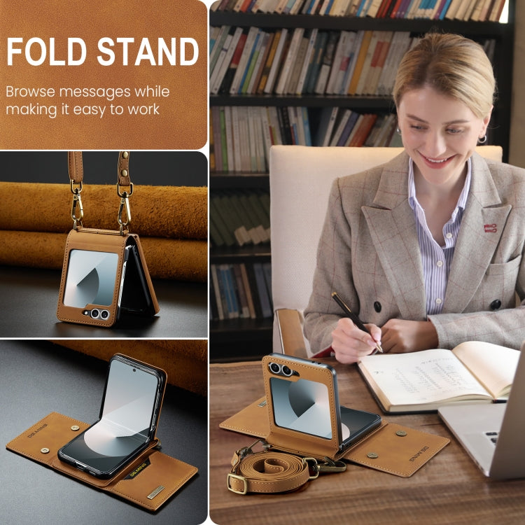 For Samsung Galaxy Z Flip6 / Flip7 FE DG.MING M2 Series Card Bag Magnetic Leather Phone Case(Brown) - Galaxy Z Flip6 5G Cases by DG.MING | Online Shopping UK | buy2fix