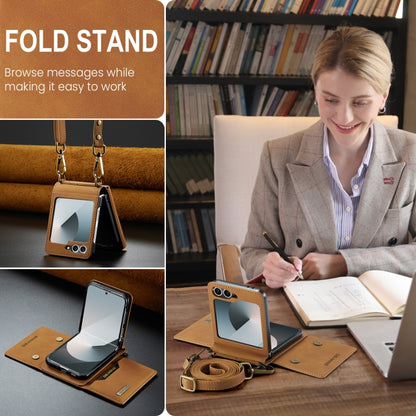 For Samsung Galaxy Z Flip6 / Flip7 FE DG.MING M2 Series Card Bag Magnetic Leather Phone Case(Brown) - Galaxy Z Flip6 5G Cases by DG.MING | Online Shopping UK | buy2fix