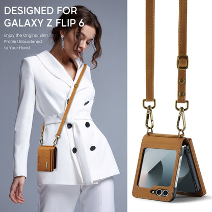 For Samsung Galaxy Z Flip6 / Flip7 FE DG.MING M2 Series Card Bag Magnetic Leather Phone Case(Brown) - Galaxy Z Flip6 5G Cases by DG.MING | Online Shopping UK | buy2fix