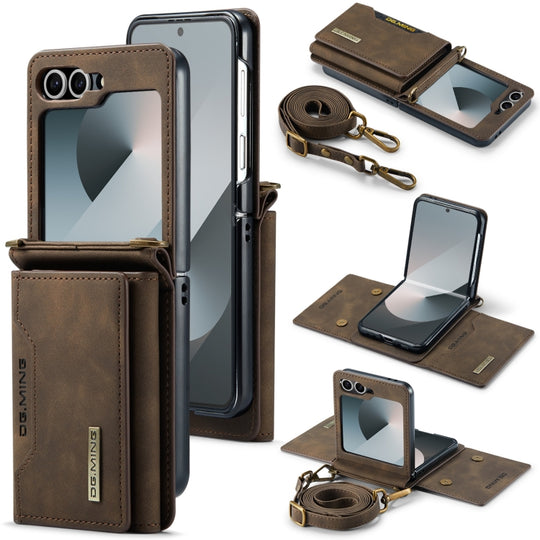 For Samsung Galaxy Z Flip6 DG.MING M2 Series Card Bag Magnetic Leather Phone Case(Coffee)