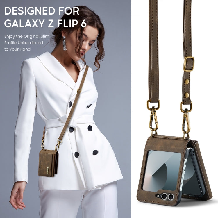 For Samsung Galaxy Z Flip6 / Flip7 FE DG.MING M2 Series Card Bag Magnetic Leather Phone Case(Coffee) - Galaxy Z Flip6 5G Cases by DG.MING | Online Shopping UK | buy2fix