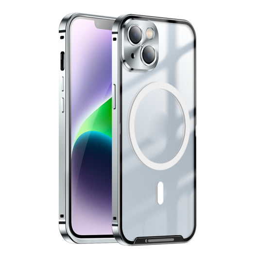 For iPhone 15 Frosted MagSafe Magnetic Metal Phone Case(Silver) - iPhone 15 Cases by buy2fix | Online Shopping UK | buy2fix