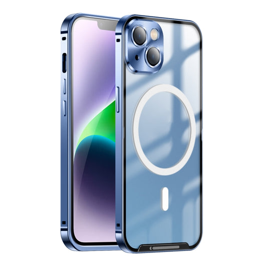 For iPhone 15 Frosted MagSafe Magnetic Metal Phone Case(Blue) - iPhone 15 Cases by buy2fix | Online Shopping UK | buy2fix