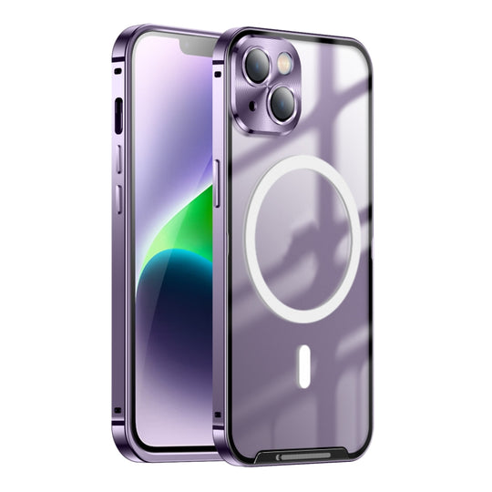 For iPhone 15 Frosted MagSafe Magnetic Metal Phone Case(Purple)