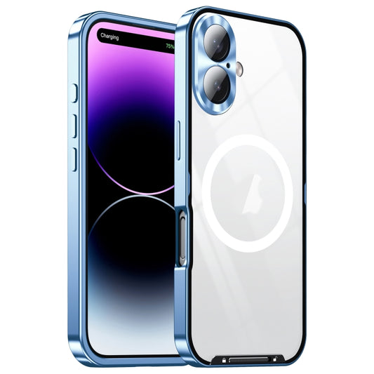 For iPhone 16 Frosted MagSafe Magnetic Metal Phone Case(Blue) - iPhone 16 Cases by buy2fix | Online Shopping UK | buy2fix