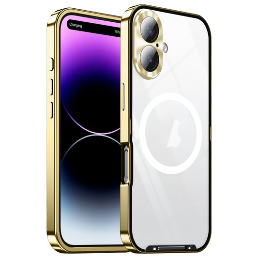 For iPhone 16 Frosted MagSafe Magnetic Metal Phone Case(Gold) - iPhone 16 Cases by buy2fix | Online Shopping UK | buy2fix