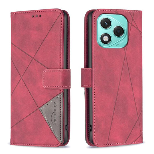 For Honor 400 Lite Global Magnetic Buckle Rhombus Texture Leather Phone Case(Red)