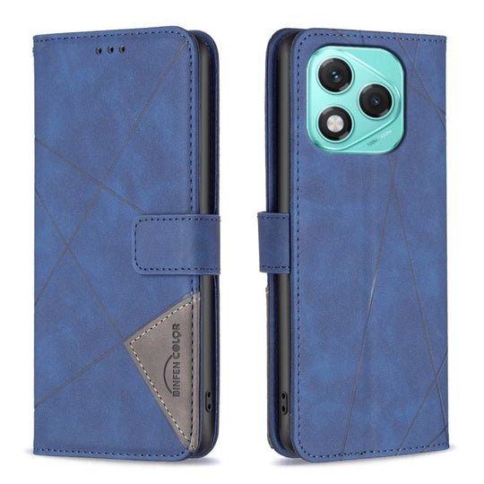 For Honor 400 Lite Global Magnetic Buckle Rhombus Texture Leather Phone Case(Blue)