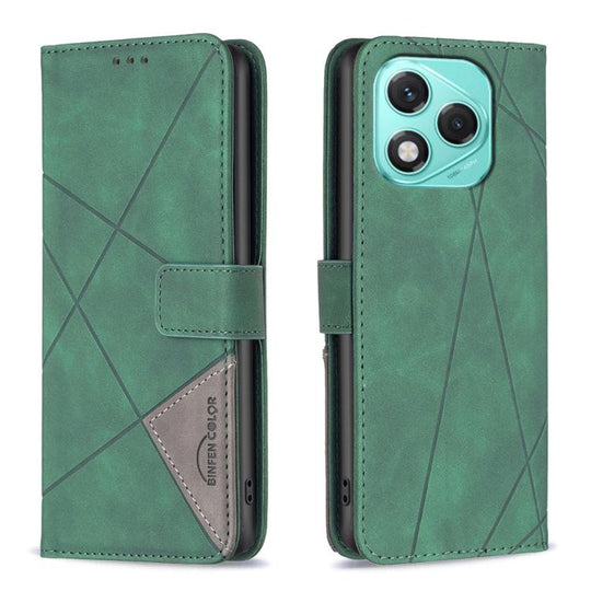 For Honor 400 Lite Global Magnetic Buckle Rhombus Texture Leather Phone Case(Green)