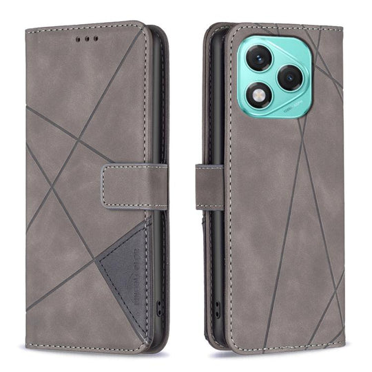 For Honor 400 Lite Global Magnetic Buckle Rhombus Texture Leather Phone Case(Grey)