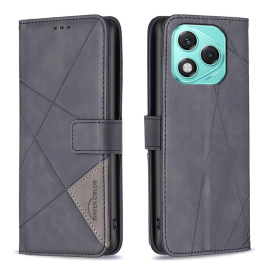 For Honor 400 Lite Global Magnetic Buckle Rhombus Texture Leather Phone Case(Black)