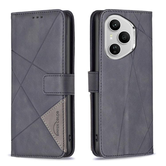For Honor 400 Pro Global 160.8mm Magnetic Buckle Rhombus Texture Leather Phone Case(Black)