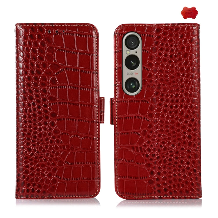 For Sony Xperia 1 VI Crocodile Top Layer Cowhide Leather Phone Case(Red) - Sony Cases by buy2fix | Online Shopping UK | buy2fix