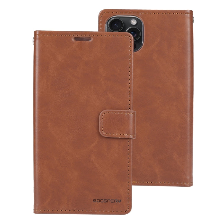 For iPhone 15 Pro GOOSPERY BLUE MOON Crazy Horse Texture Leather Phone Case(Brown) - iPhone 15 Pro Cases by GOOSPERY | Online Shopping UK | buy2fix
